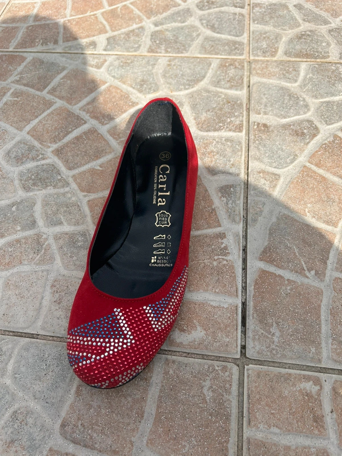 Ballerines vermelhas 36 couro com padrão de bandeira inglesa  novas – photo 7